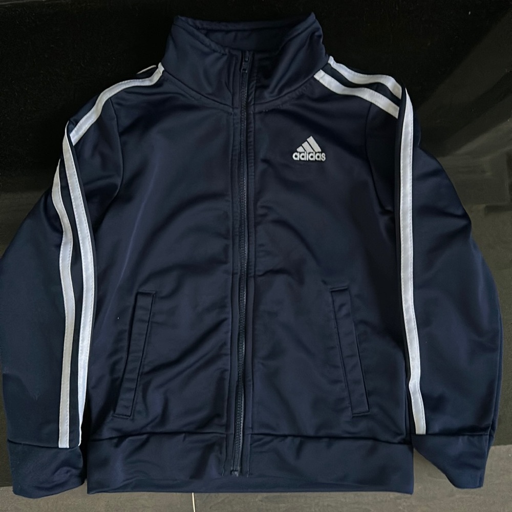 Adidas track jacket, boy’s size 5, navy zip-up with pockets